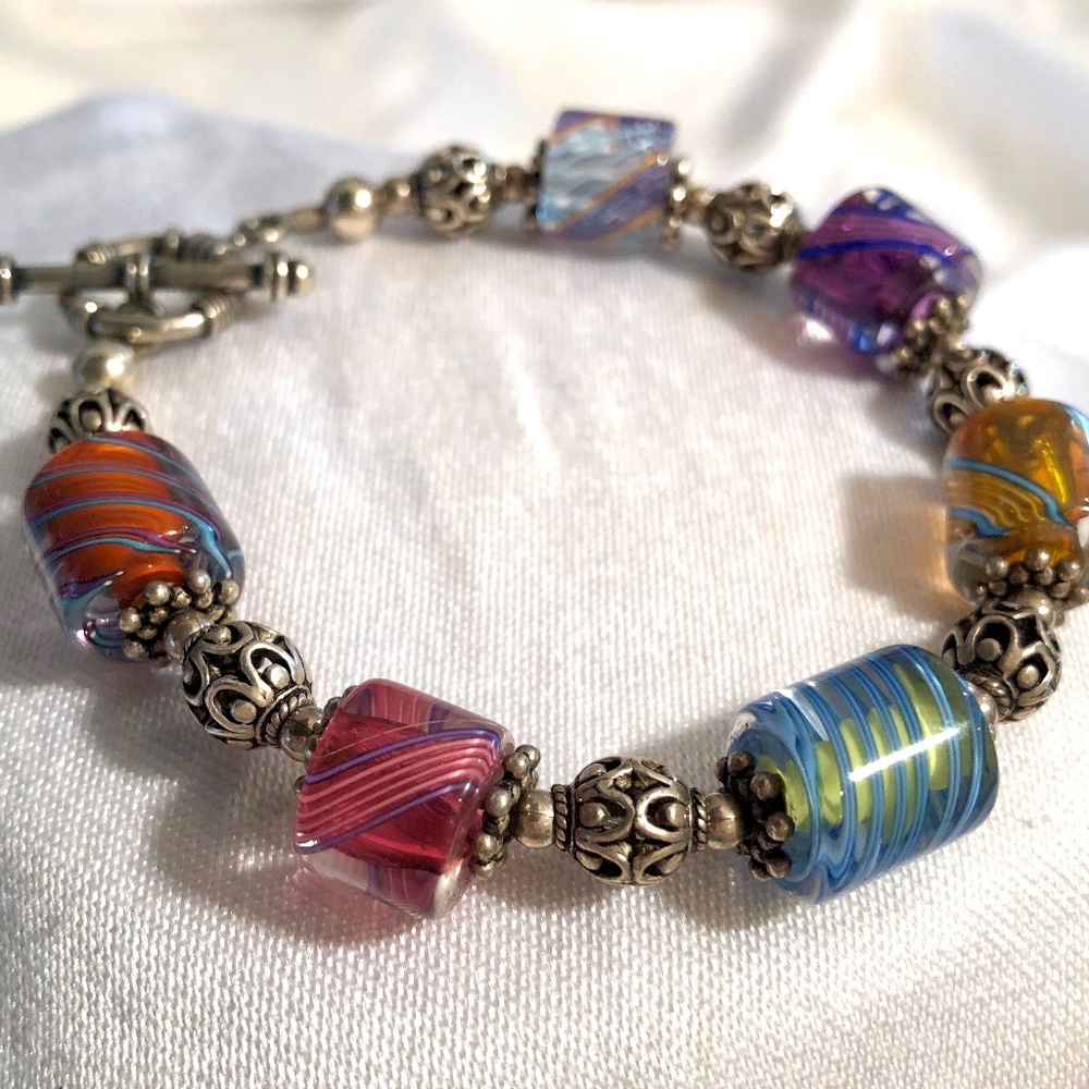 Handmade Multi Color Glass Beaded Bracelet with Toggle